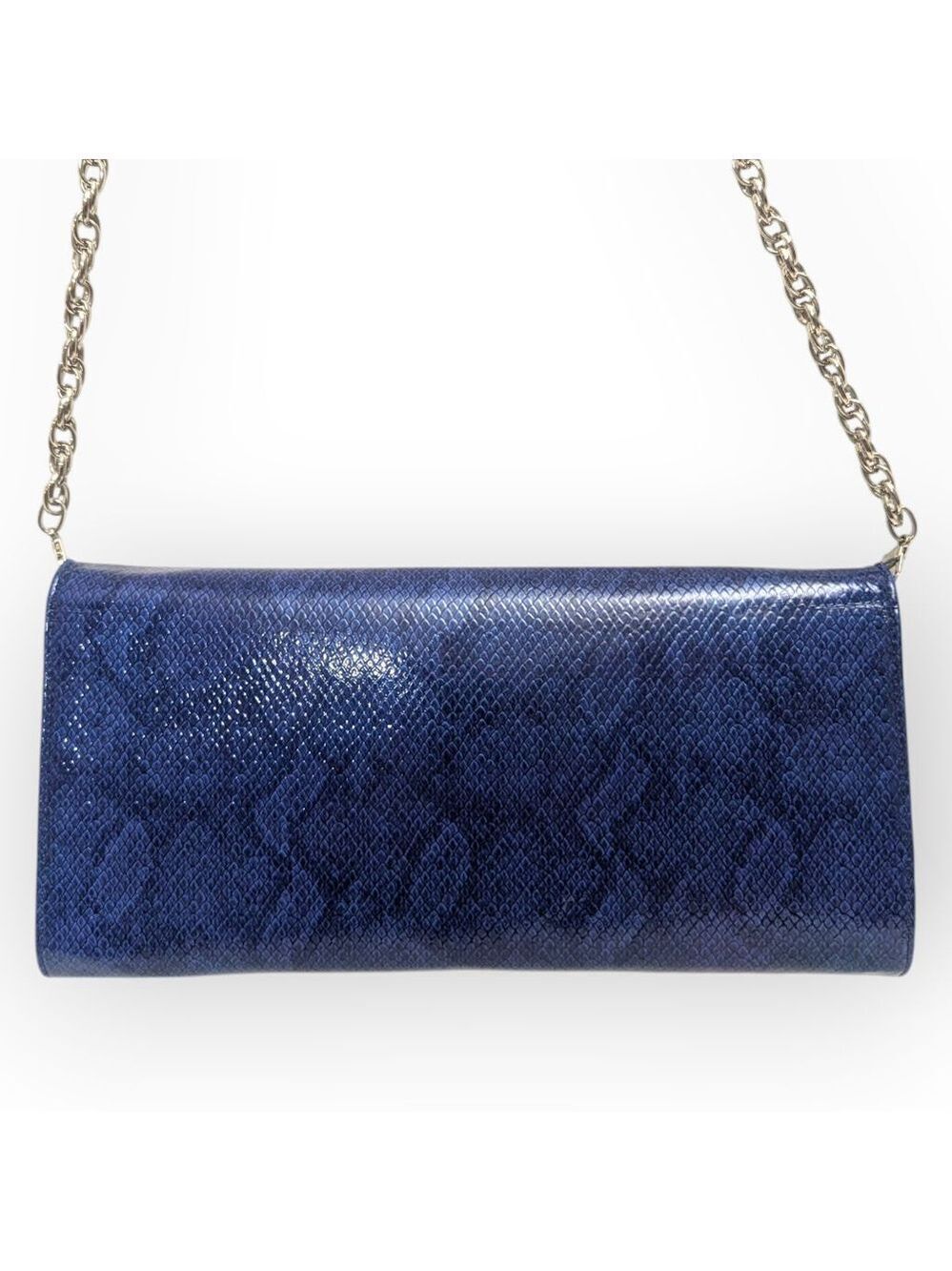 White House Black Market Blue Faux Snakeskin Clutch - Picture 2 of 13